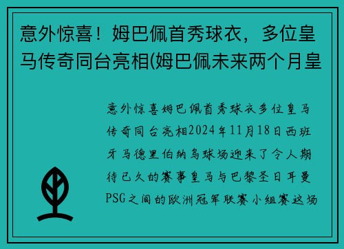 意外惊喜！姆巴佩首秀球衣，多位皇马传奇同台亮相(姆巴佩未来两个月皇马签约)