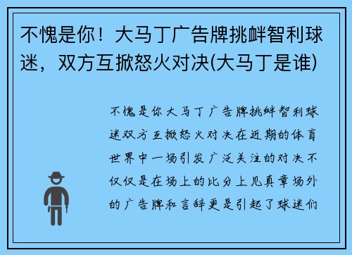 不愧是你！大马丁广告牌挑衅智利球迷，双方互掀怒火对决(大马丁是谁)